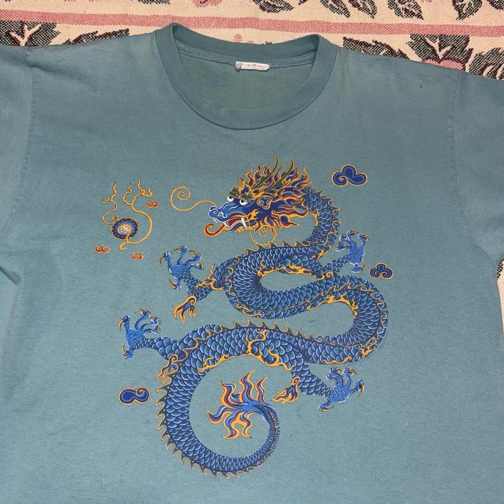 Sick Vintage Jnco Style Blue Dragon Graphic Single Stitch Tee Shirt